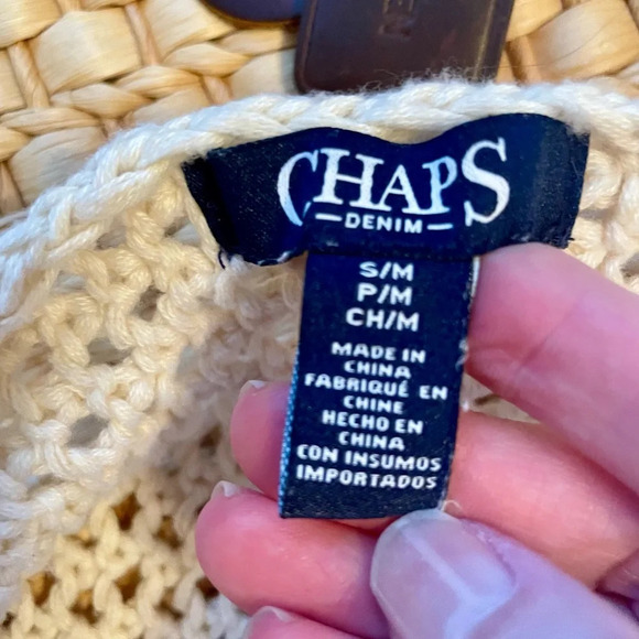 CHAPS Tribal Natural Cream Crochet Fringe Pullover Boho Sweater Size S/M Hippie - Picture 6 of 9